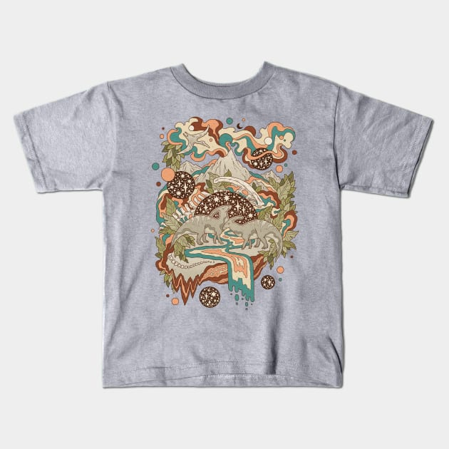 Lost Portal: Parasaurolophus | Dinosaur Science Fiction Art Kids T-Shirt by OMEGAFAUNA